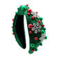 Holiday Snowflake Green Jewel Pearl Knot Headband
