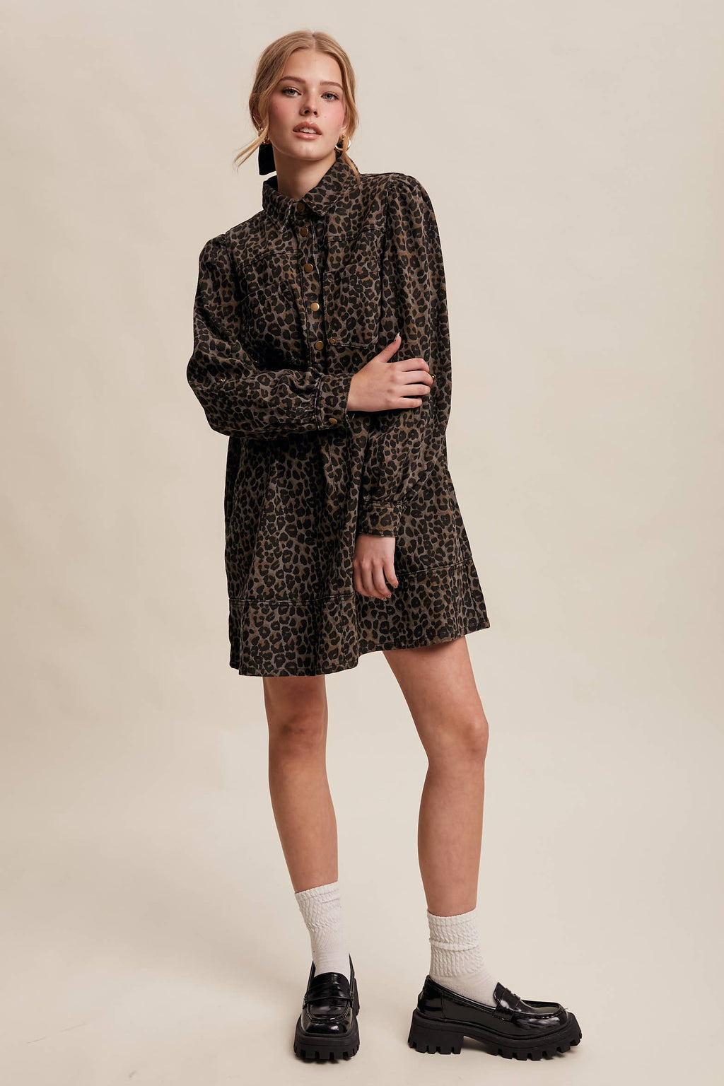 Leopard Denim Shirt Dress
