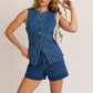Button Front Denim Vest