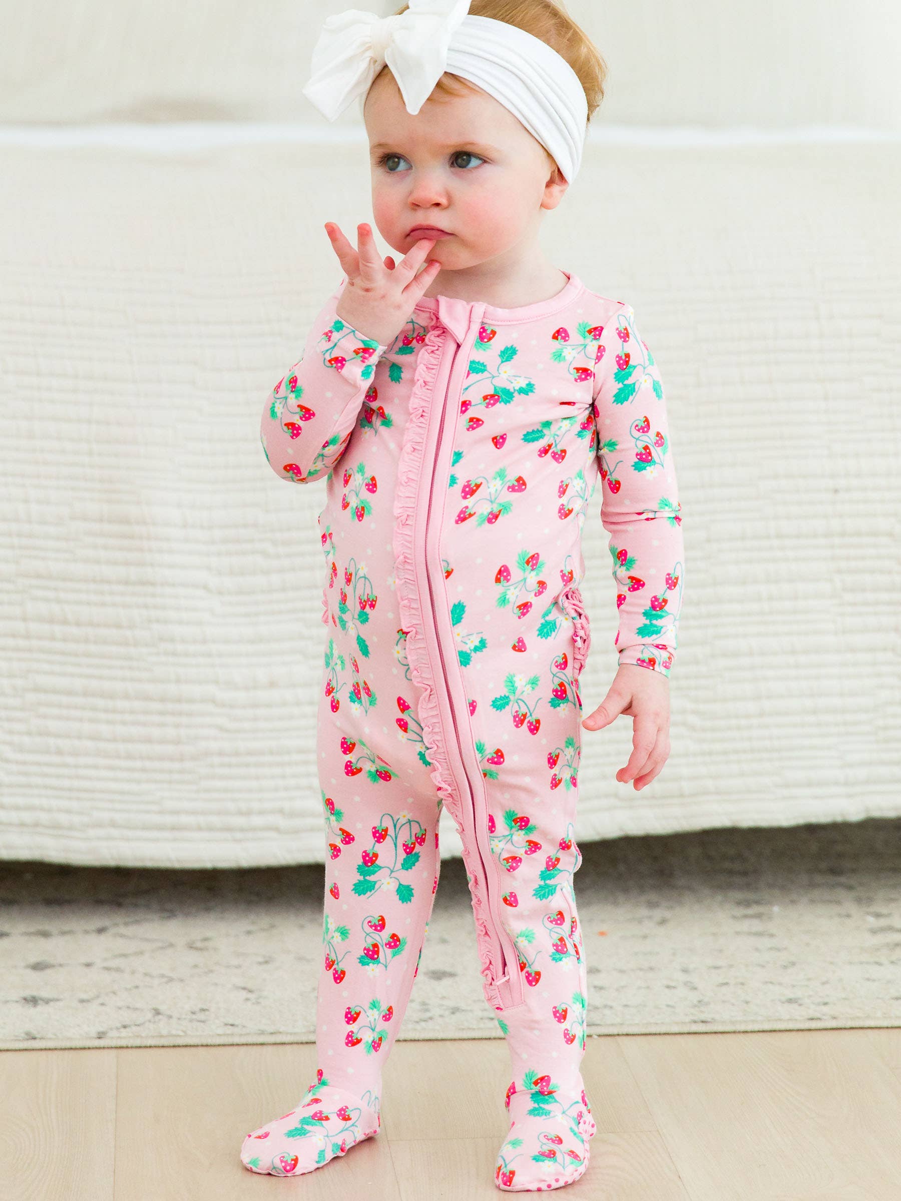 Baby Girls Sweet As Strawberries Bamboo footie pj
