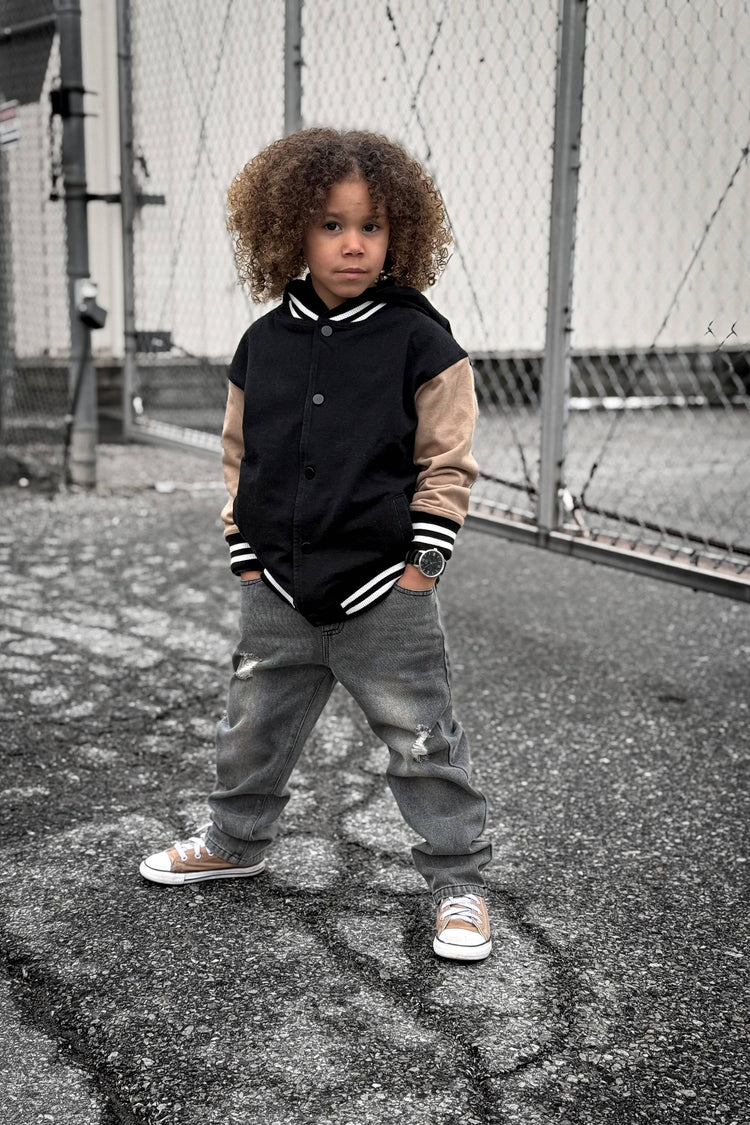 Black & Tan Hooded Varsity Bomber