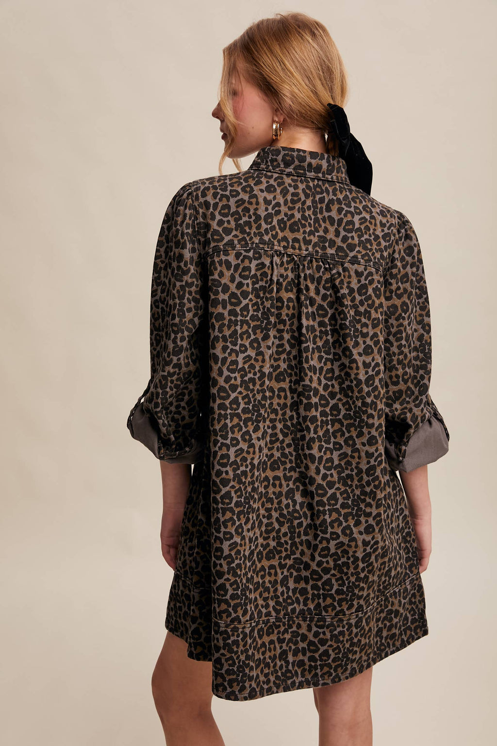 Leopard Denim Shirt Dress