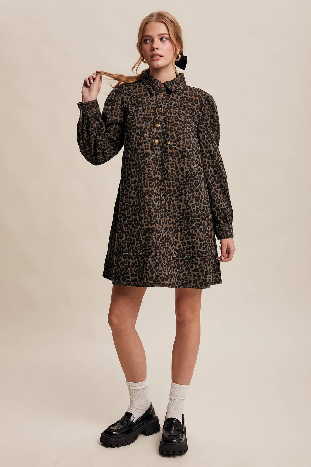 Leopard Denim Shirt Dress