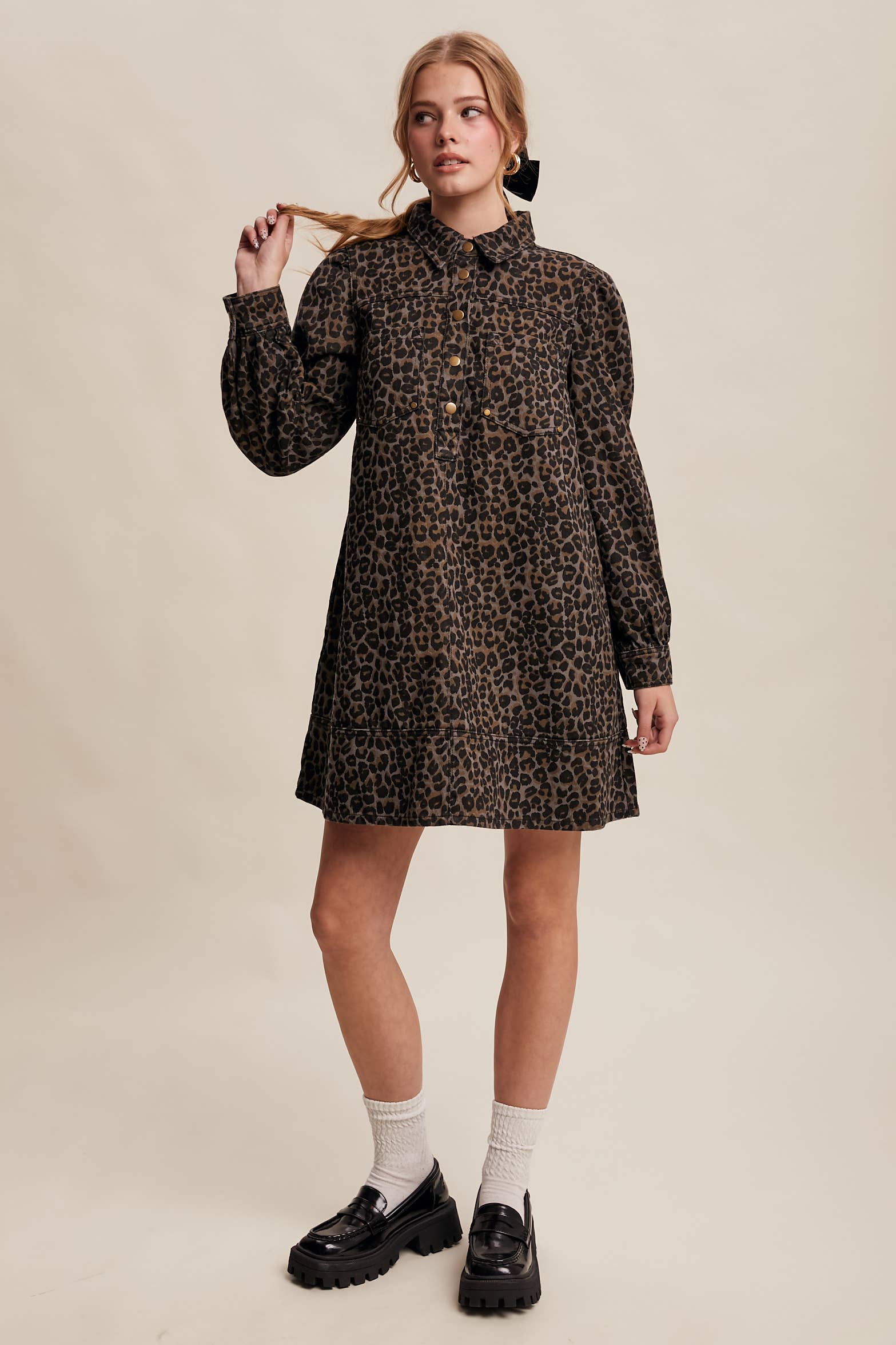 Leopard Denim Shirt Dress