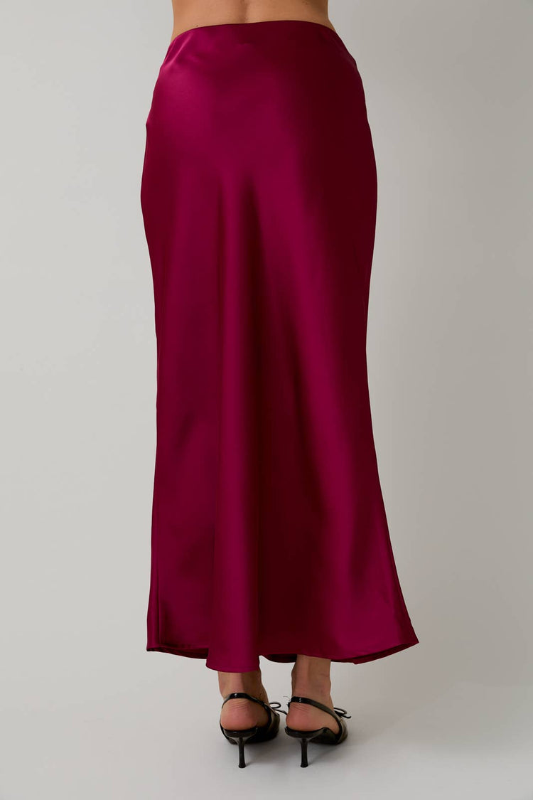 Cranberry Satin Midi Skirt