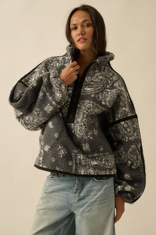 Bandana Sherpa Fleece Half-Zip Pullover Jacket