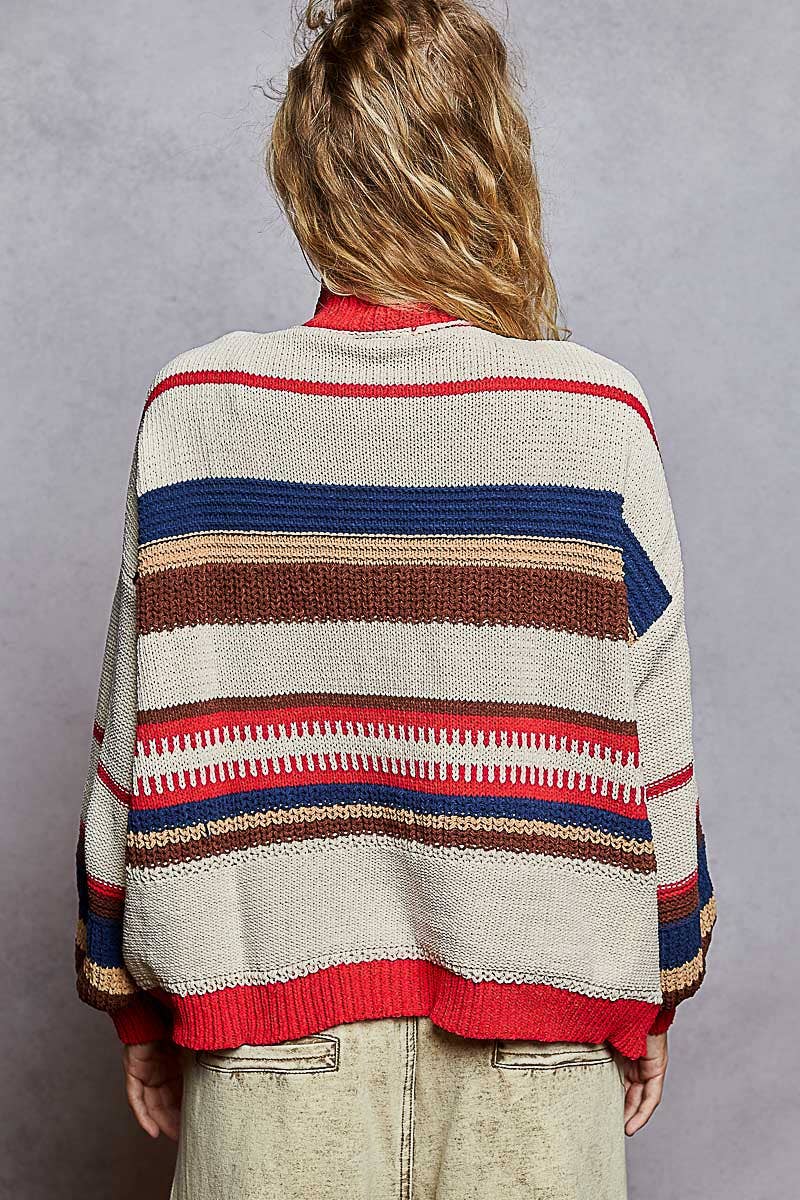 High collar half zipper rainbow pullover