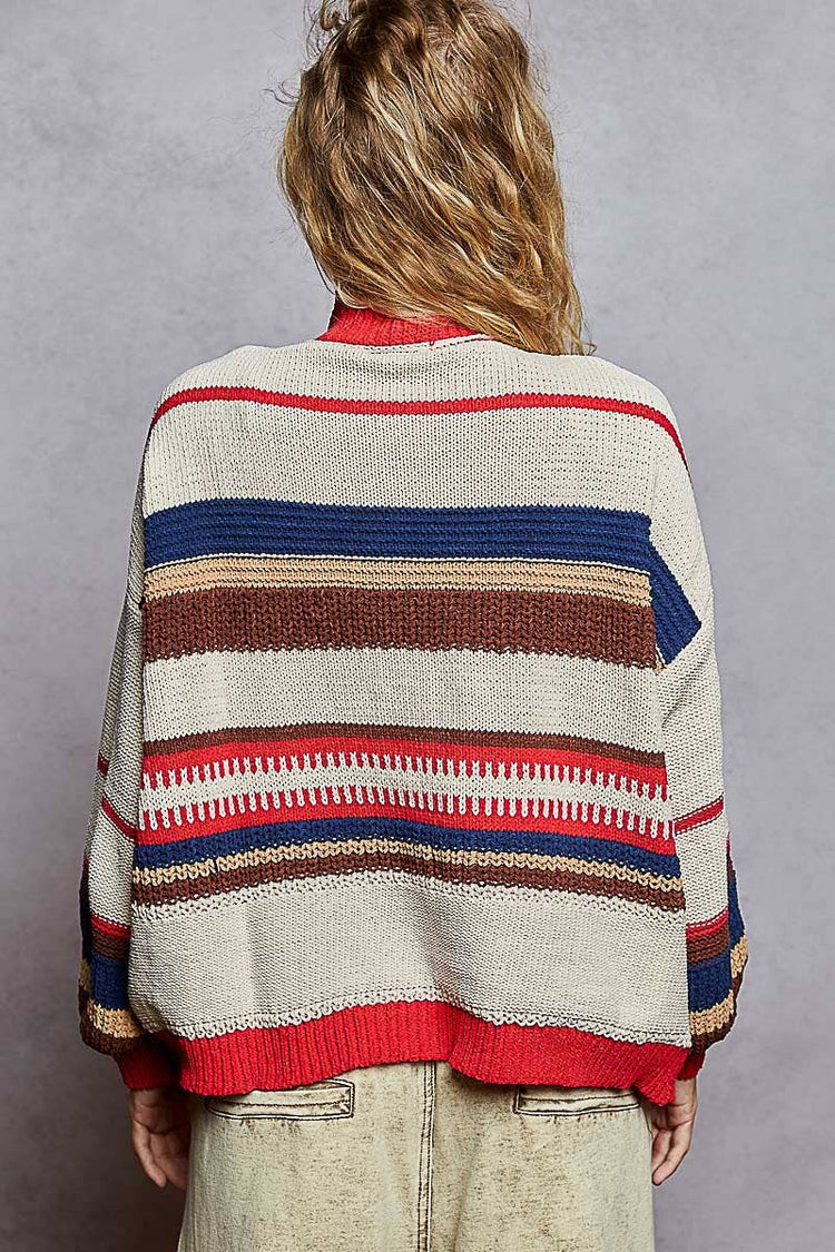 High collar half zipper rainbow pullover