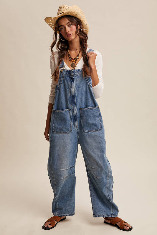 Wide-Leg Denim Overalls