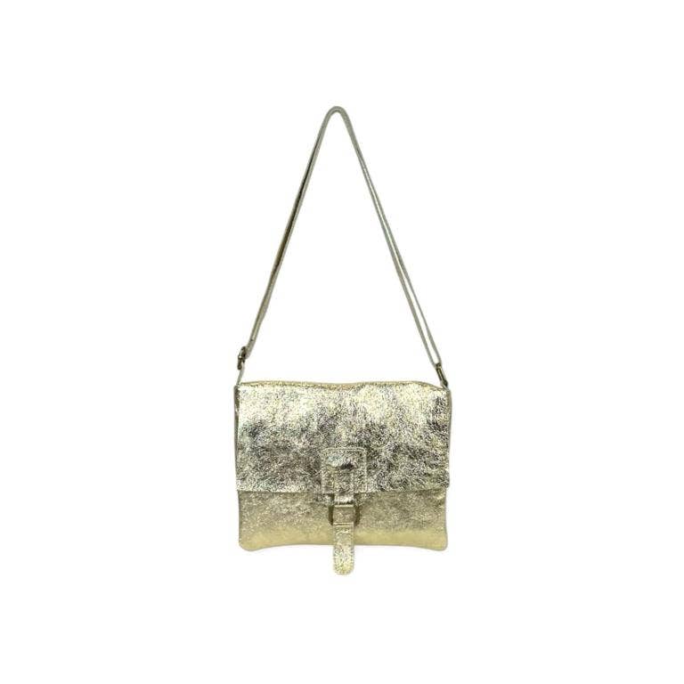 Women's Italian Leather Shoulder Bag with Inner Pocket: Gold
