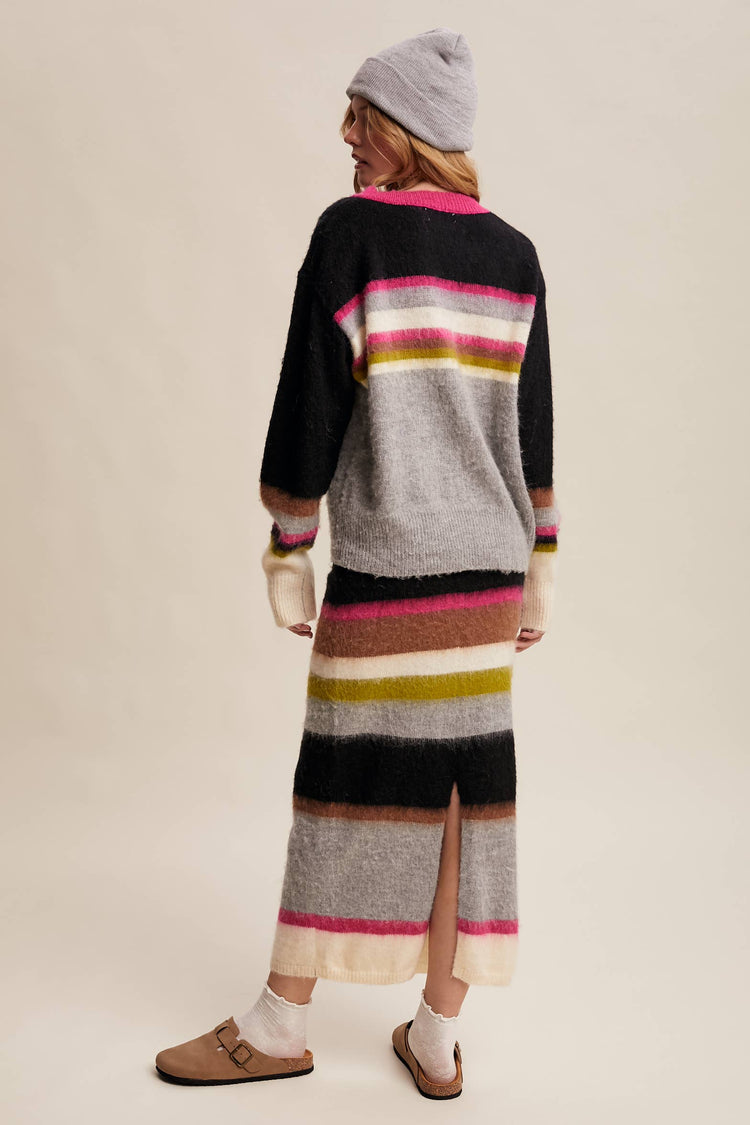Striped Fuzzy Knit Sweater & Skirt Set