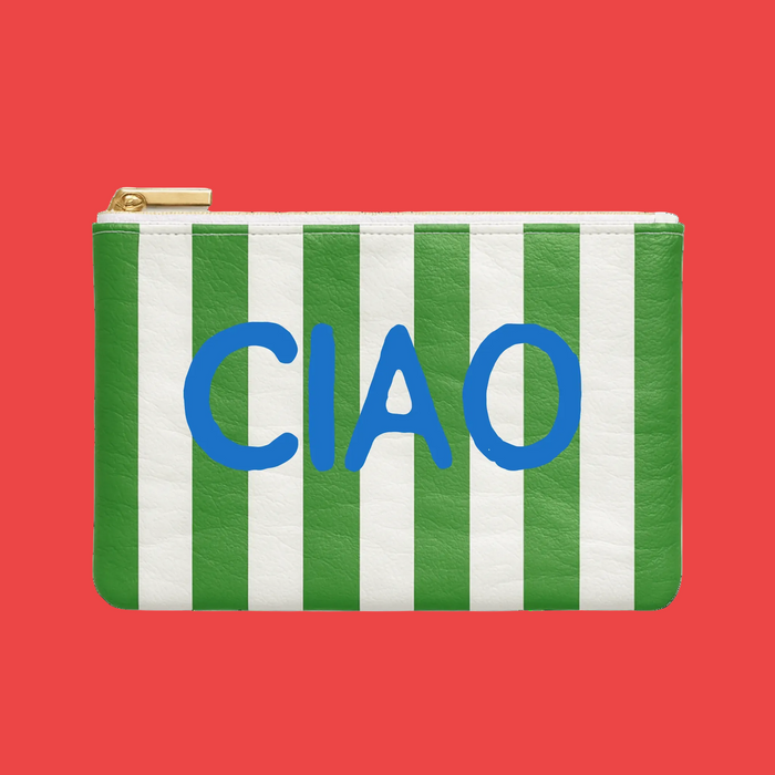 Ciao Pouch-Green & White stripe