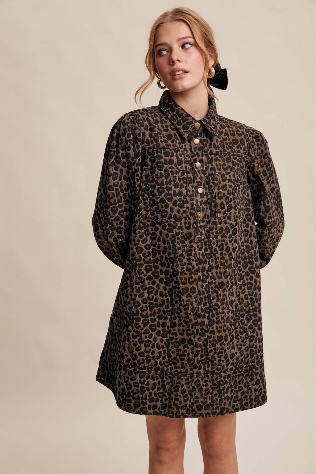 Leopard Denim Shirt Dress