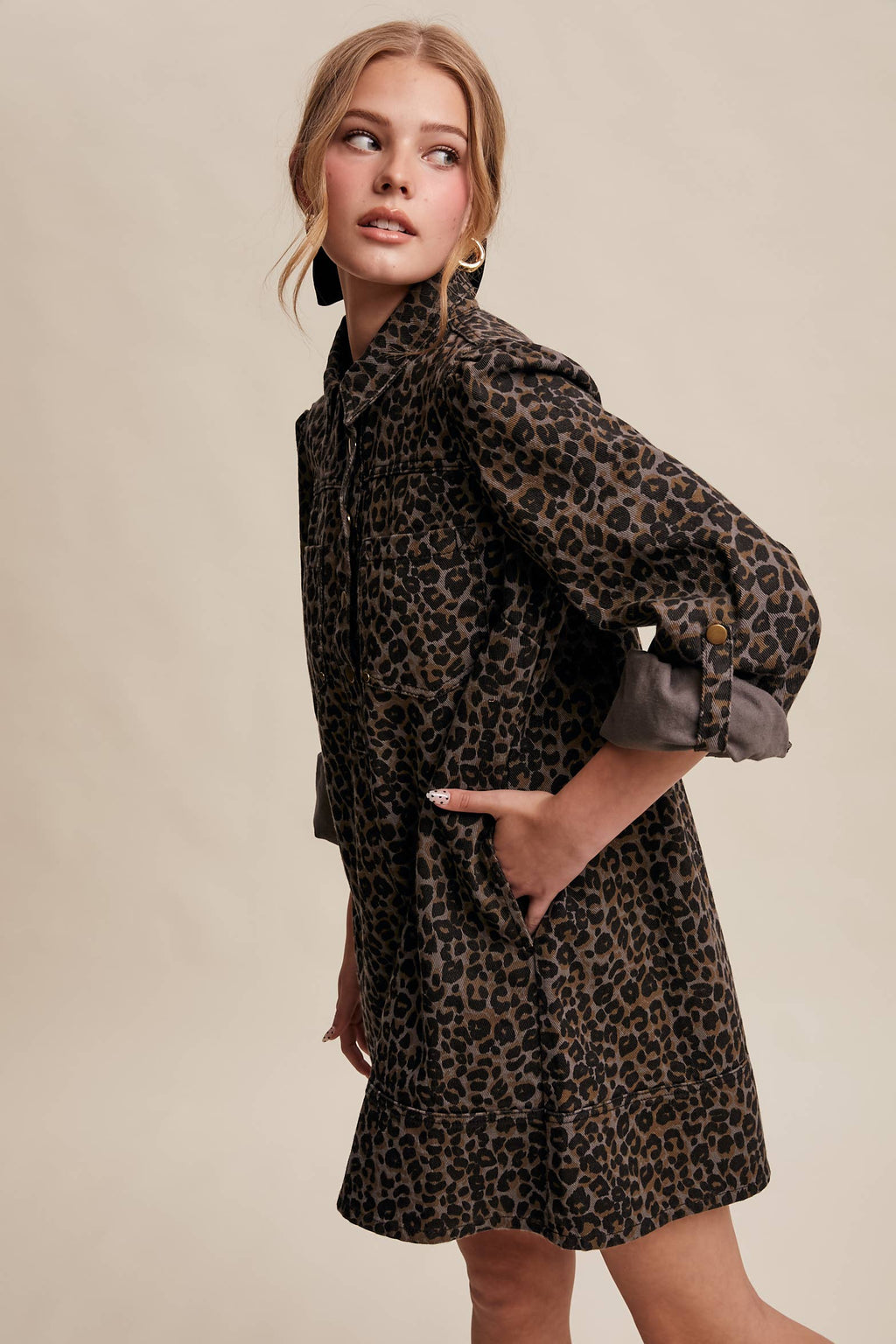 Leopard Denim Shirt Dress