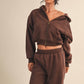 Cozy Cocoa Fleece Oversized Crop Full Zip Hoodie