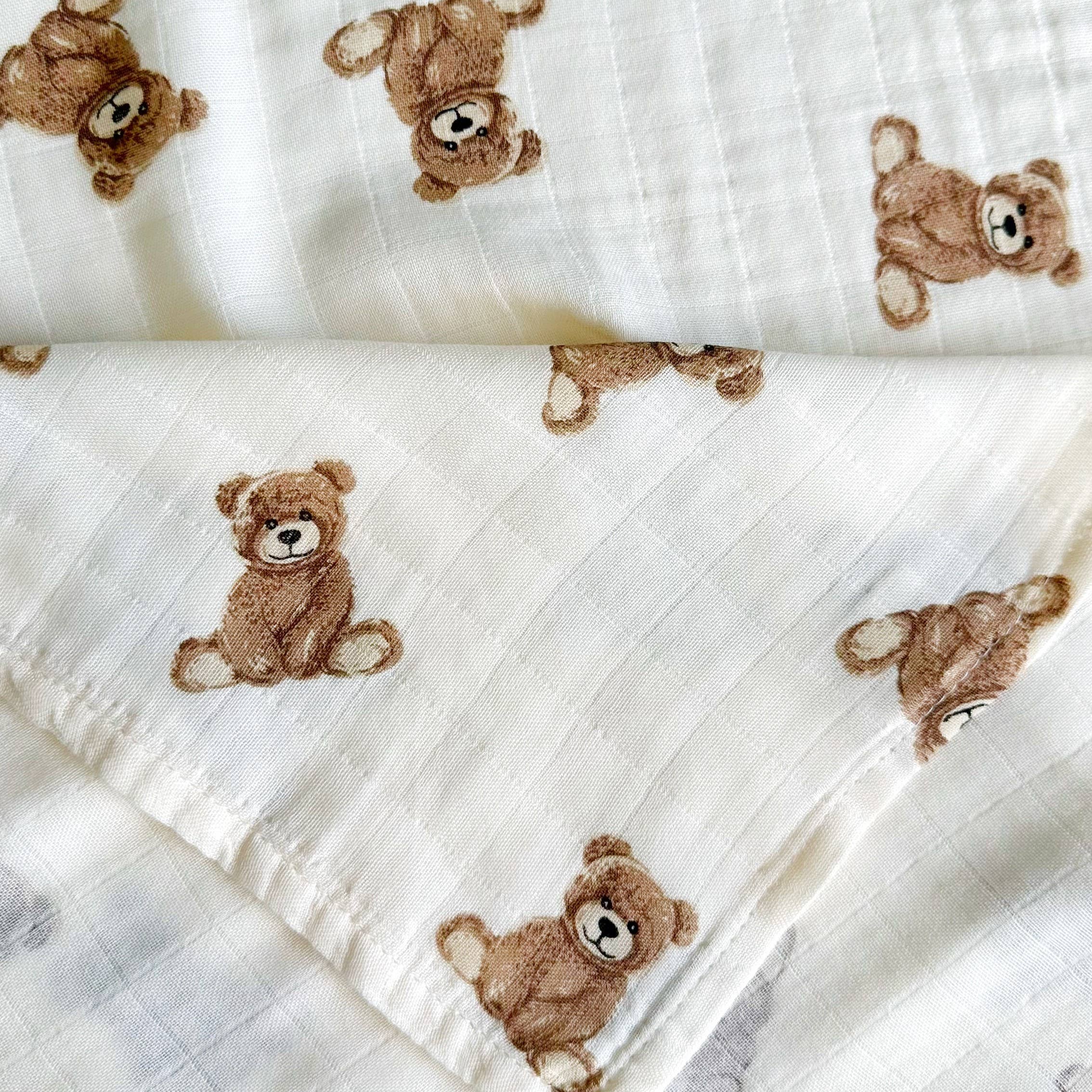 Bamboo Muslin Swaddle Blanket Teddy Bear