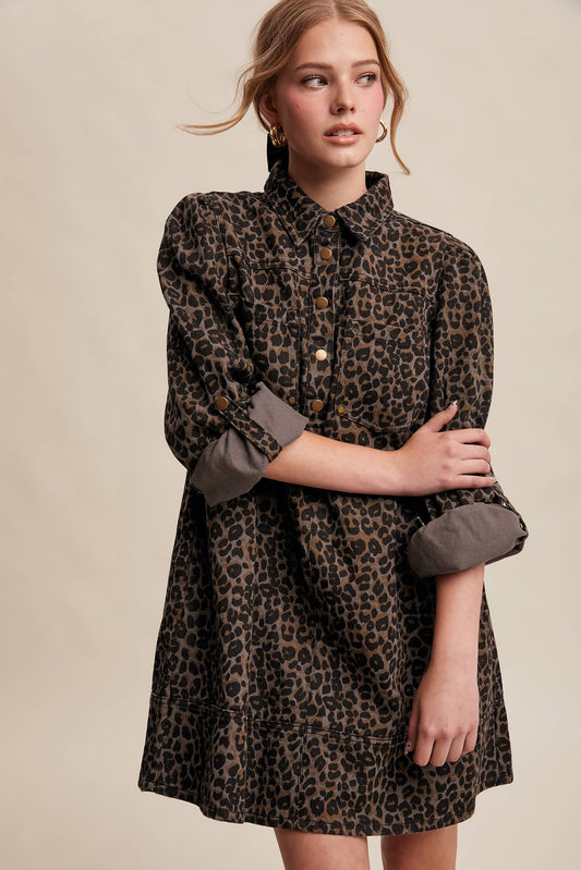 Leopard Denim Shirt Dress