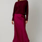 Cranberry Satin Midi Skirt