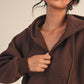 Cozy Cocoa Fleece Oversized Crop Full Zip Hoodie