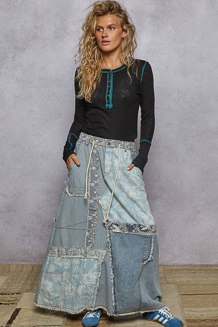 Round neck solid cut and sew knit mix knit top