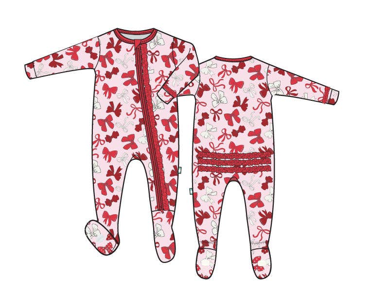 Red Bows Ruffle Footie PJs