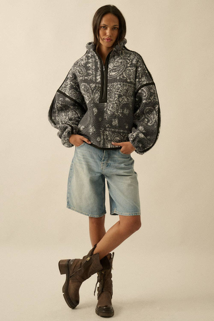 Bandana Sherpa Fleece Half-Zip Pullover Jacket