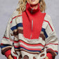 High collar half zipper rainbow pullover