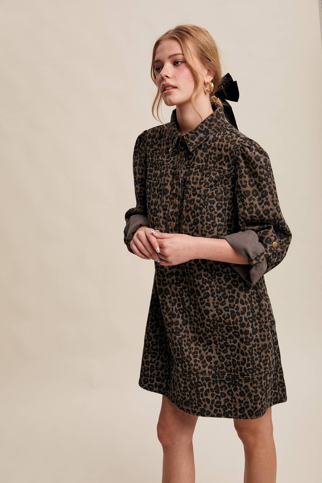 Leopard Denim Shirt Dress