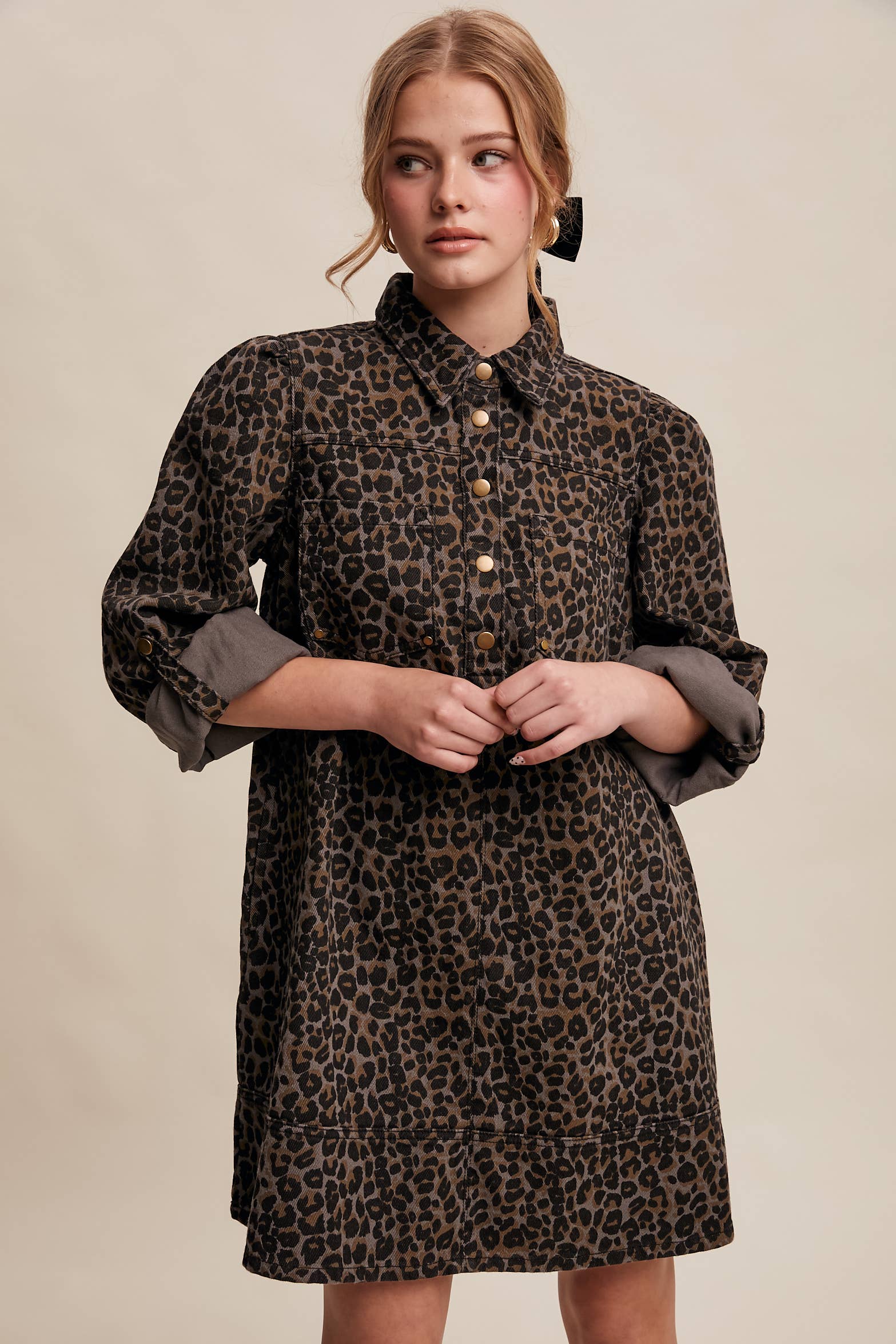 Leopard Denim Shirt Dress
