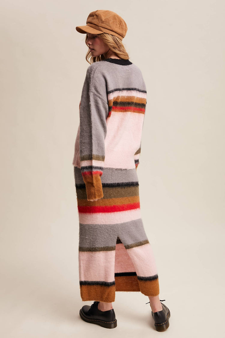Striped Fuzzy Knit Sweater & Skirt Set
