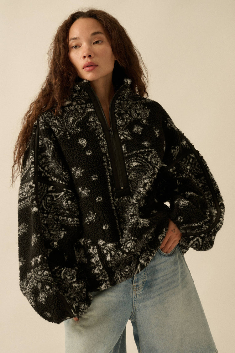 Bandana Sherpa Fleece Half-Zip Pullover Jacket