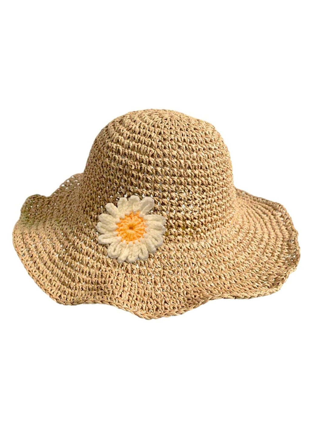 Straw Hat with Sun Flower Crochet