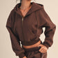 Cozy Cocoa Fleece Oversized Crop Full Zip Hoodie