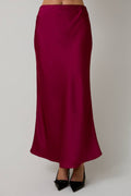 Cranberry Satin Midi Skirt