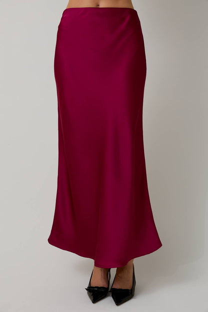 Cranberry Satin Midi Skirt