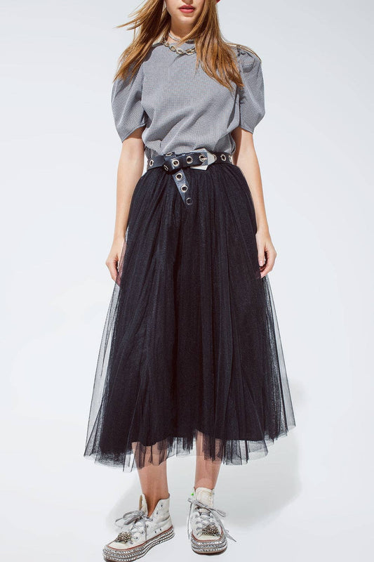 Black tulle midi skirt