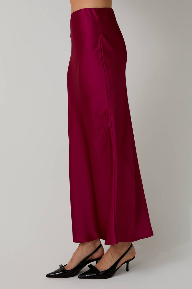 Cranberry Satin Midi Skirt
