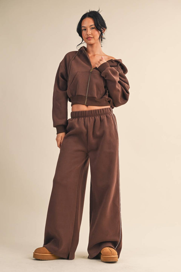 Cozy Cocoa Fleece Oversized Crop Full Zip Hoodie