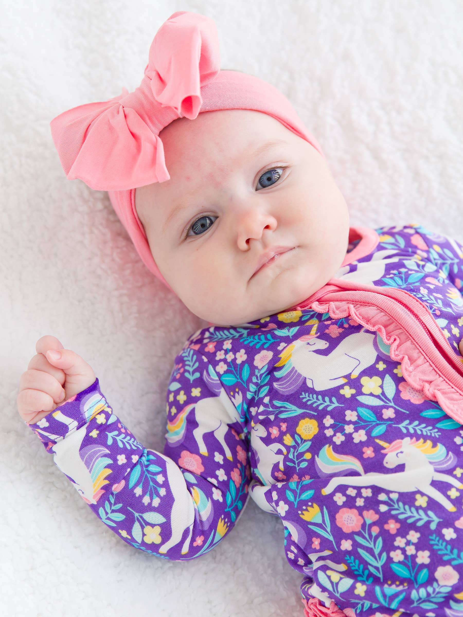 SoftSnooze™ Baby Girls Bamboo Viscose Unicorn Footed Ruffle One Piece Pajama