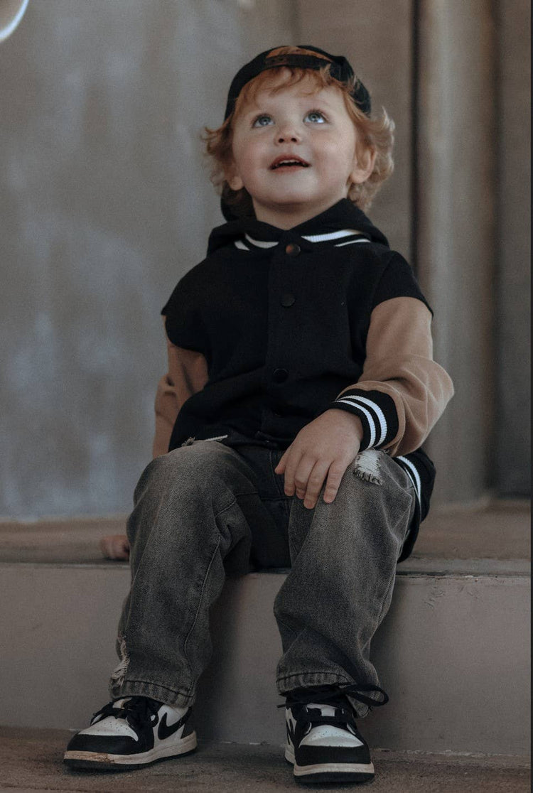Black & Tan Hooded Varsity Bomber