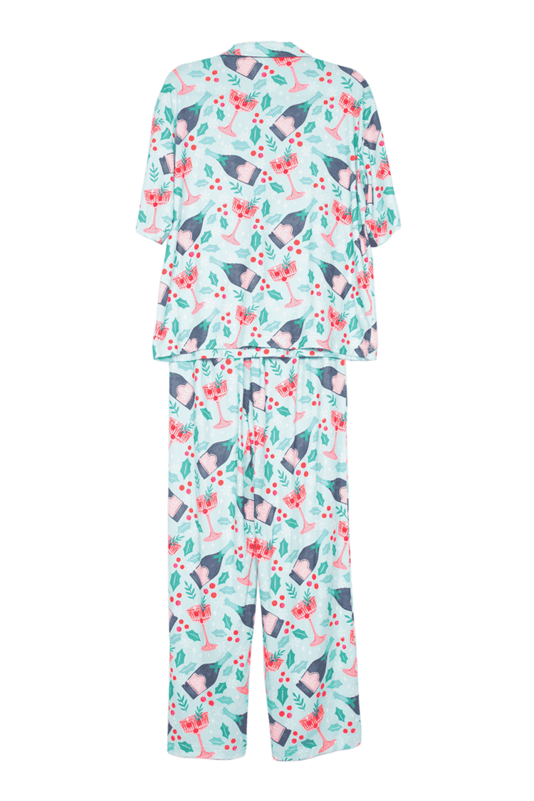Holiday Champagne, Coupes & Holly Matching Holiday PJs