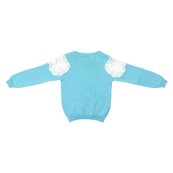 Blue Sweater with Lace/Pearl Shoulders