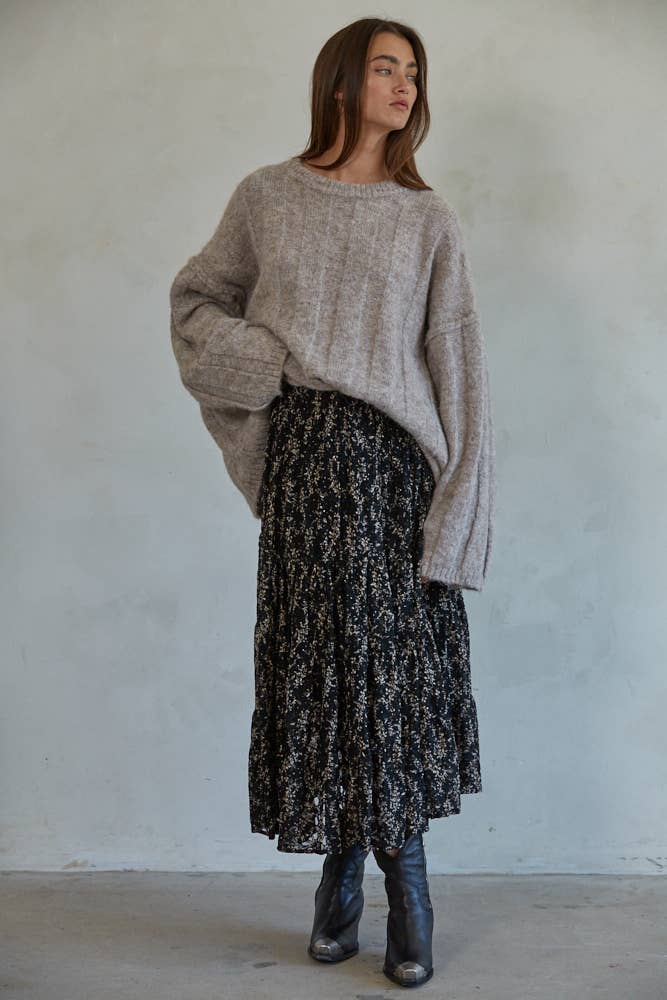 Floral Lace Flare Midi Skirt