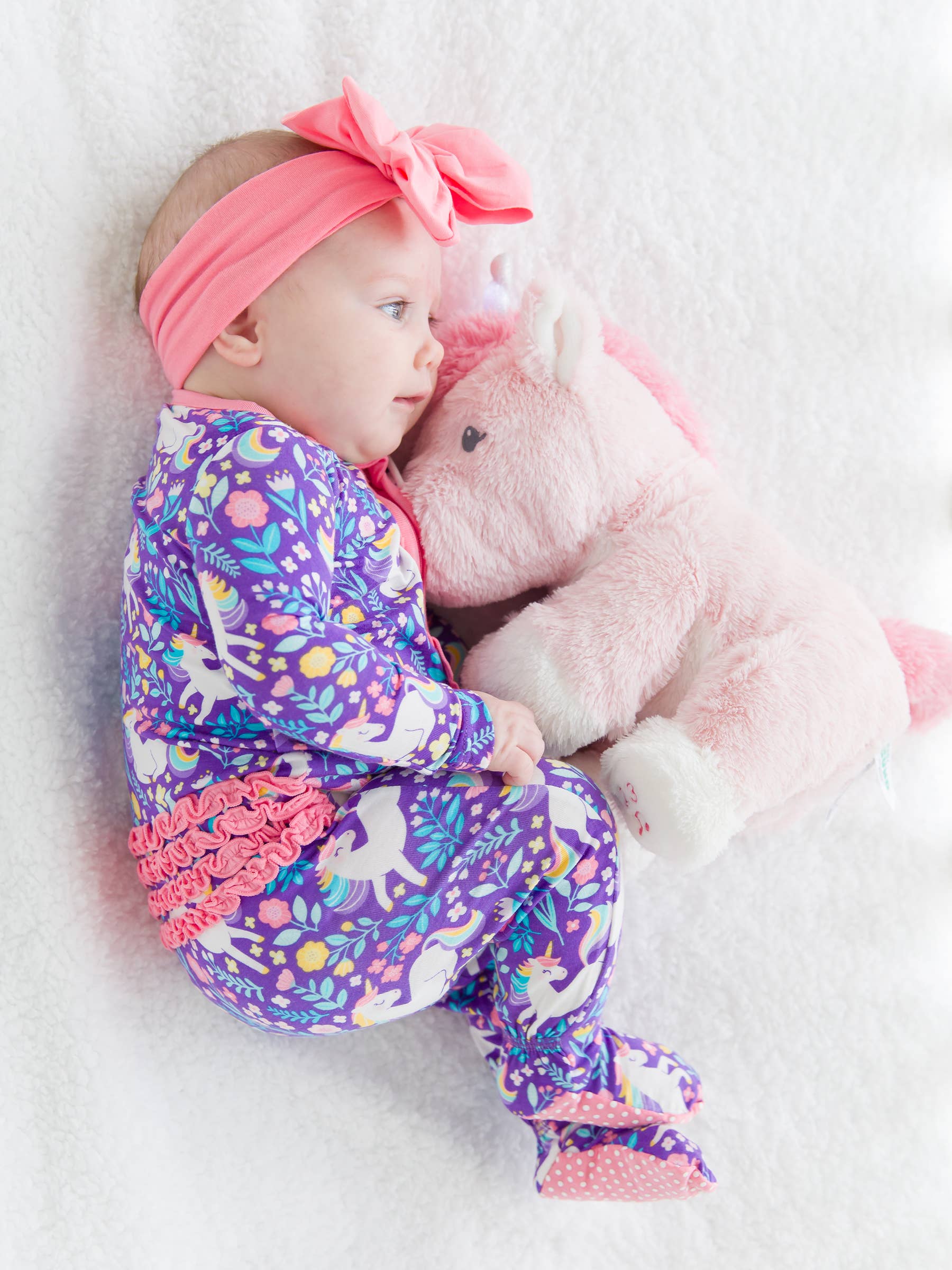 SoftSnooze™ Baby Girls Bamboo Viscose Unicorn Footed Ruffle One Piece Pajama