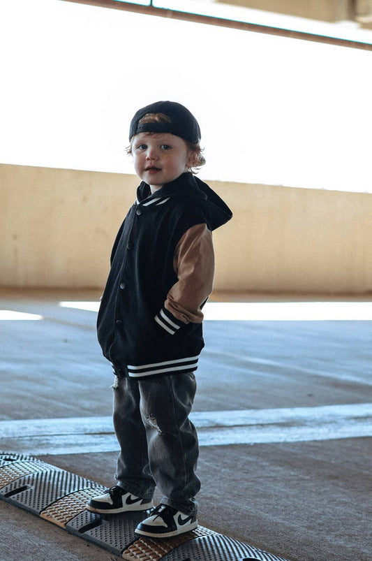 Black & Tan Hooded Varsity Bomber
