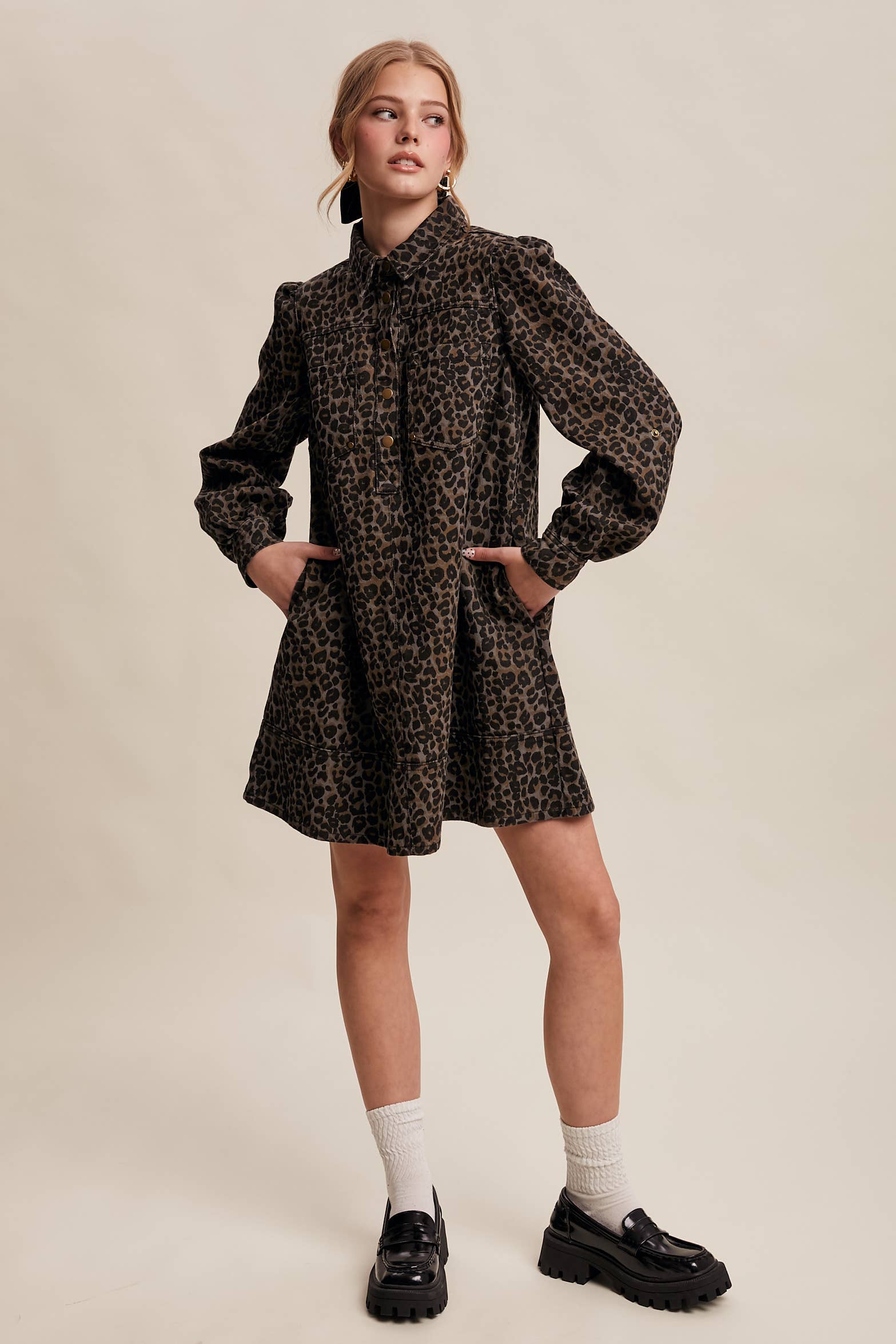 Leopard Denim Shirt Dress