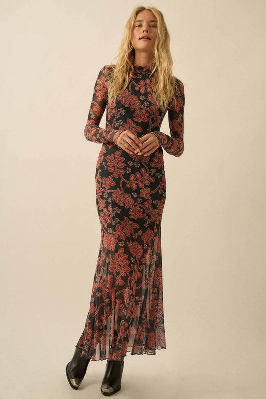 Floral Mesh Mama Maxi Dress