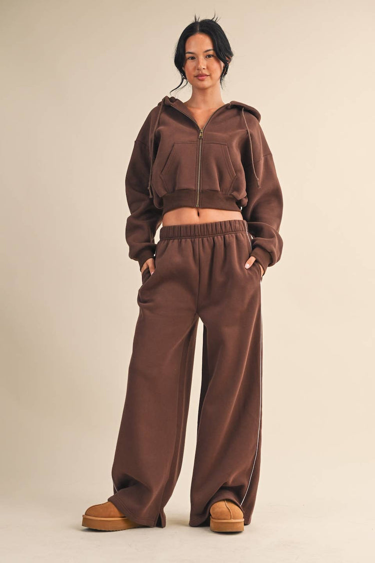 Cozy Cocoa Fleece Oversized Crop Full Zip Hoodie