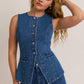 Button Front Denim Vest