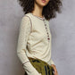 Round neck solid cut and sew knit mix knit top